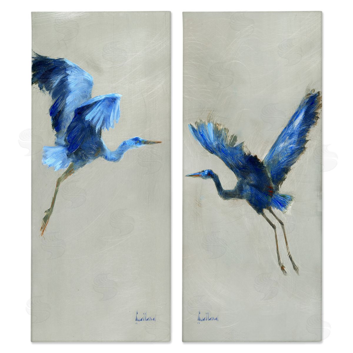 Expressive Flying Cranes Abstract Birds Canvas Wall Art, Home Decor by Katie Swatland