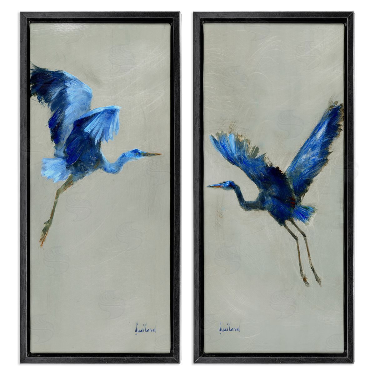 Expressive Flying Cranes Abstract Birds Black Floating Frame Canvas Wall Art, Home Decor by Katie Swatland