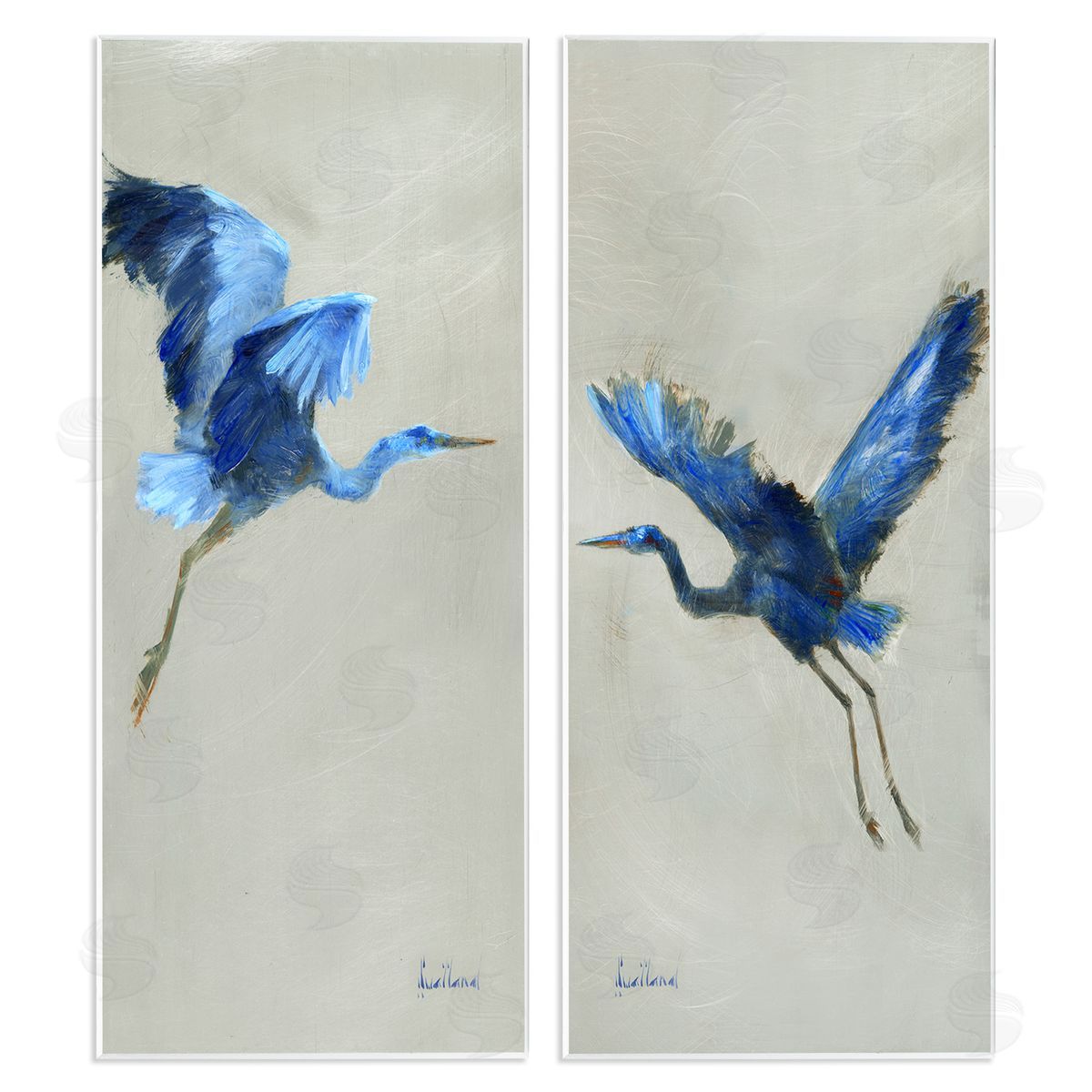 Expressive Flying Cranes Abstract Birds Wood Plaque Wall Art, Home Decor by Katie Swatland