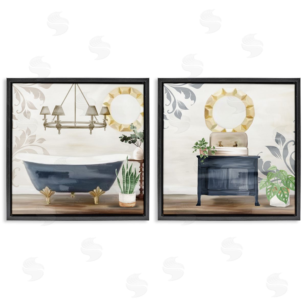 Chic Bathroom Interior Still Life Black Floating Frame Canvas Wall Art, Home Decor by Kim Allen