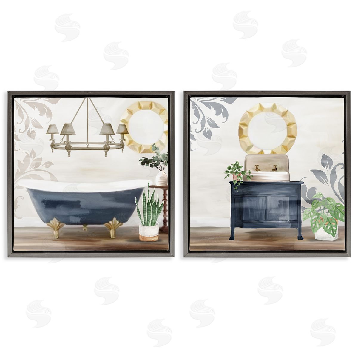 Chic Bathroom Interior Still Life Grey Floating Frame Canvas Wall Art, Home Decor by Kim Allen