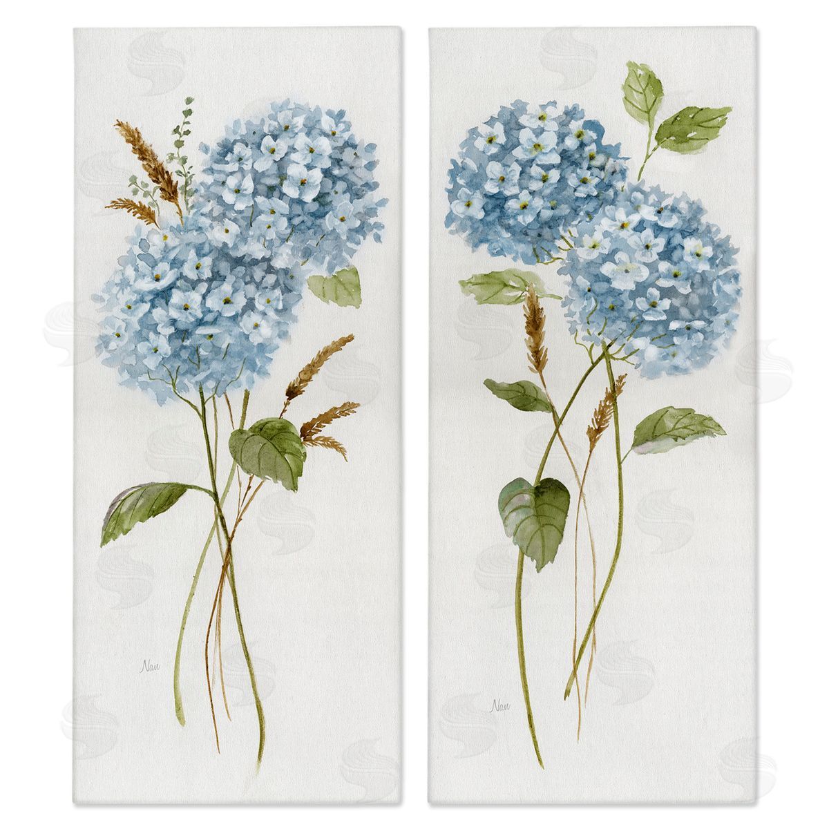 Blue Hydrangea Long Stems Canvas Wall Art, Home Decor by Nan