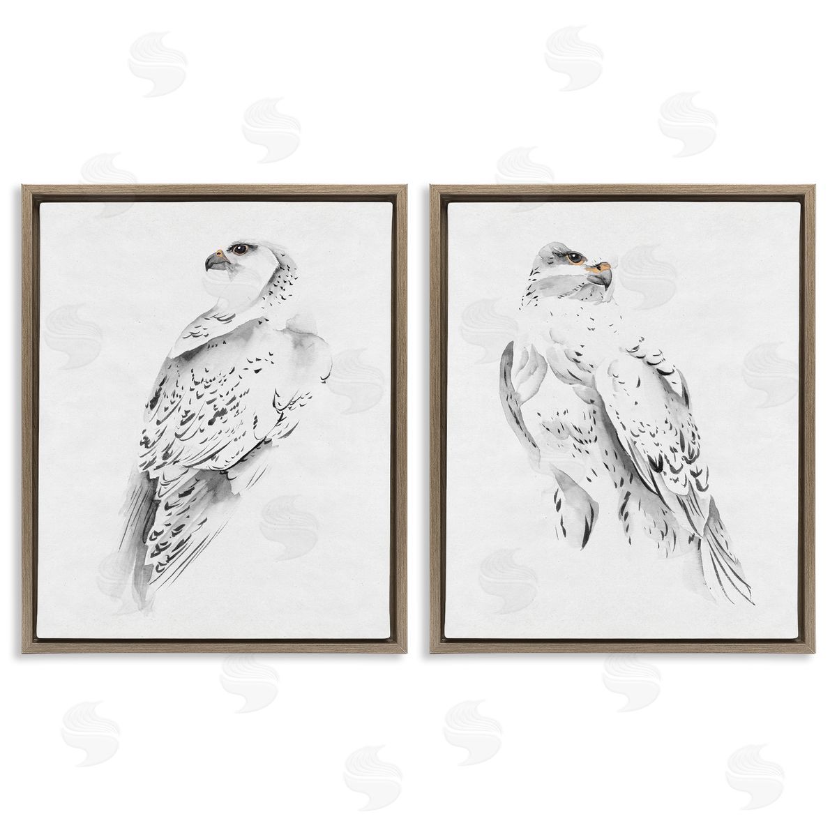 White Hawk Winter Birds Brown Floating Frame Canvas Wall Art, Home Decor by Melissa Wang