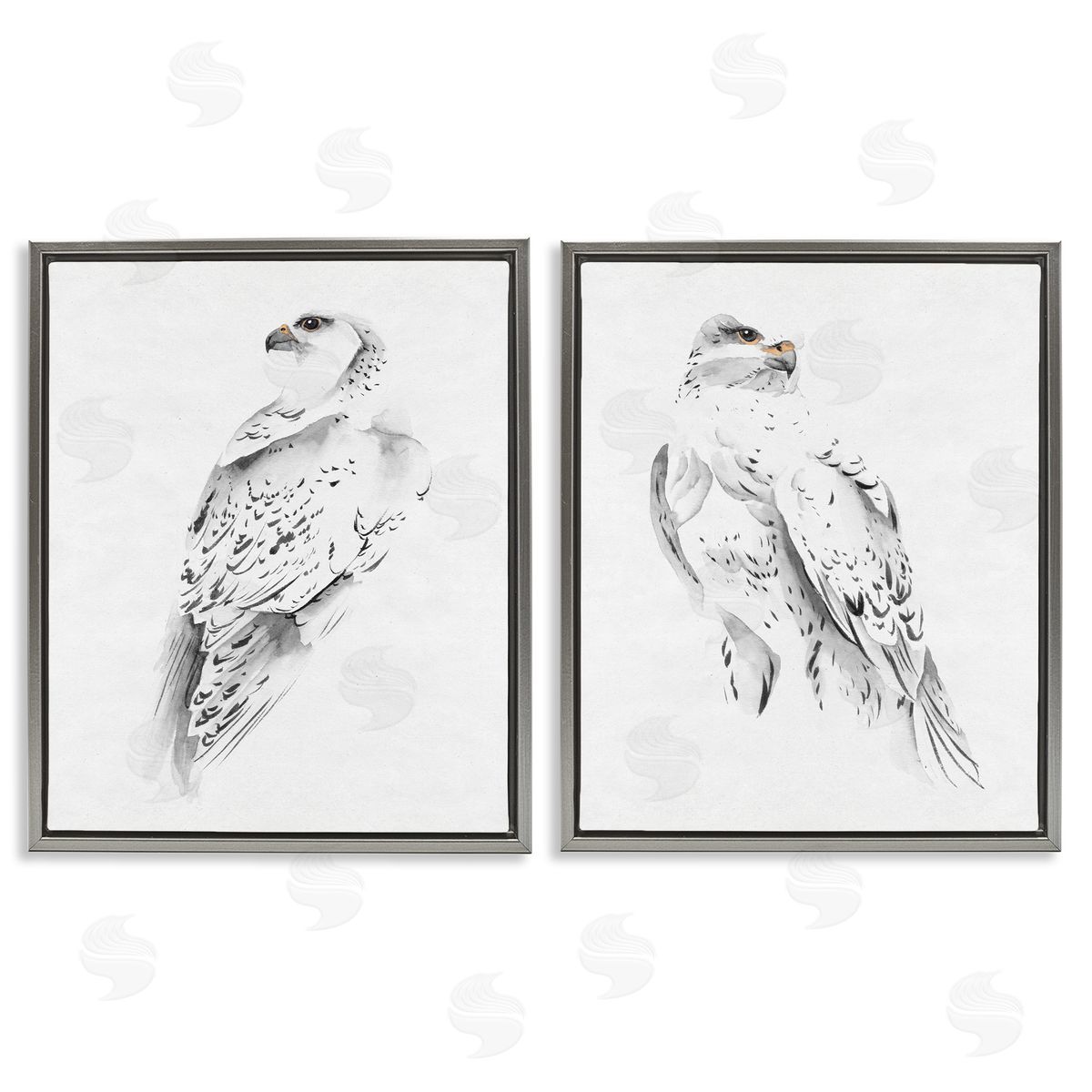 White Hawk Winter Birds Grey Floating Frame Canvas Wall Art, Home Decor by Melissa Wang