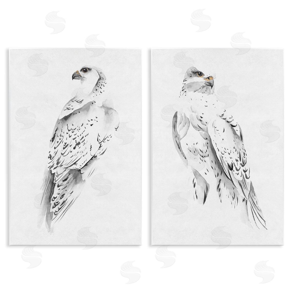 White Hawk Winter Birds Wood Plaque Wall Art, Home Decor by Melissa Wang