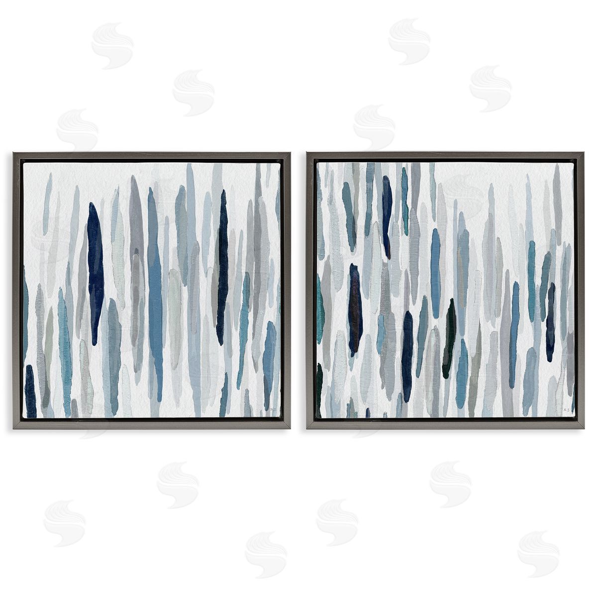 Abstract Brushed Rainfall Contemporary Grey Floating Frame Canvas Wall Art, Home Decor by Susan Jill