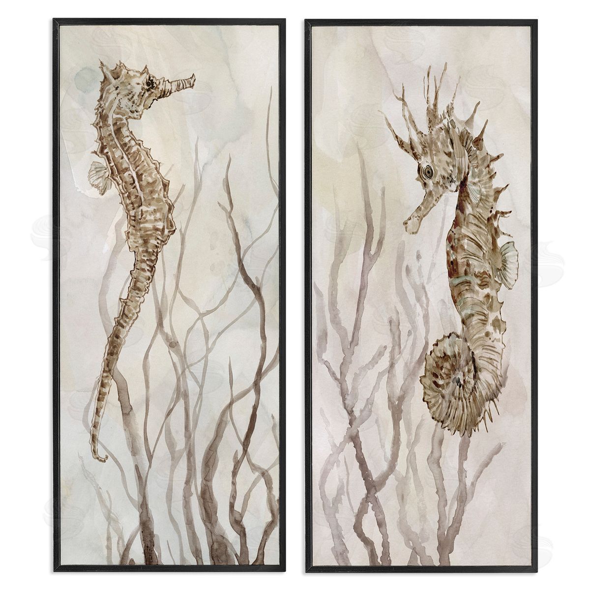 Enchanted Sea Horse & Ocean Algae Black Frame Print Wall Art, Home Decor by Carol Robinson