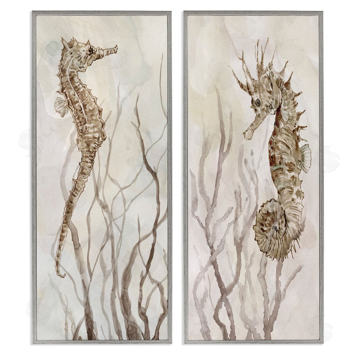 Enchanted Sea Horse & Ocean Algae Grey Frame Print Wall Art, Home Decor by Carol Robinson