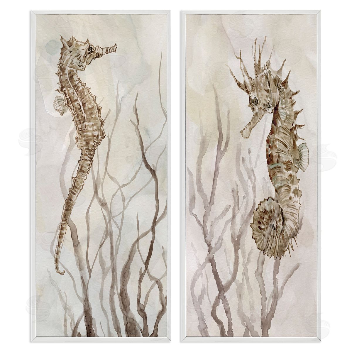 Enchanted Sea Horse & Ocean Algae White Frame Print Wall Art, Home Decor by Carol Robinson