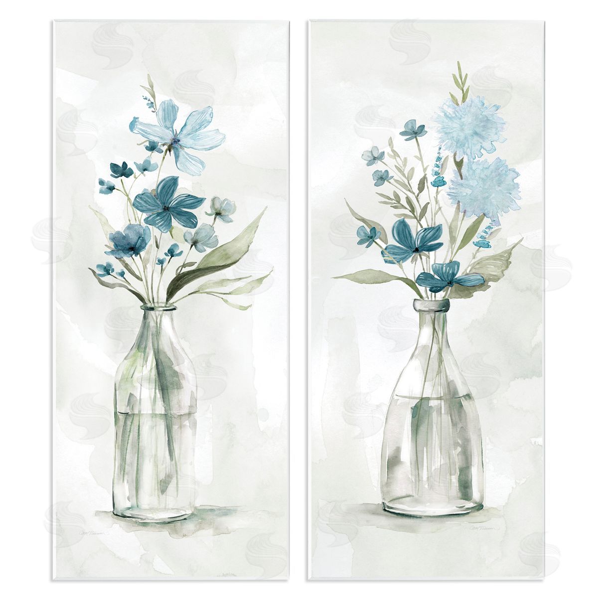 Elegant Indigo Lilac Flower Jars Wood Plaque Wall Art, Home Decor by Carol Robinson