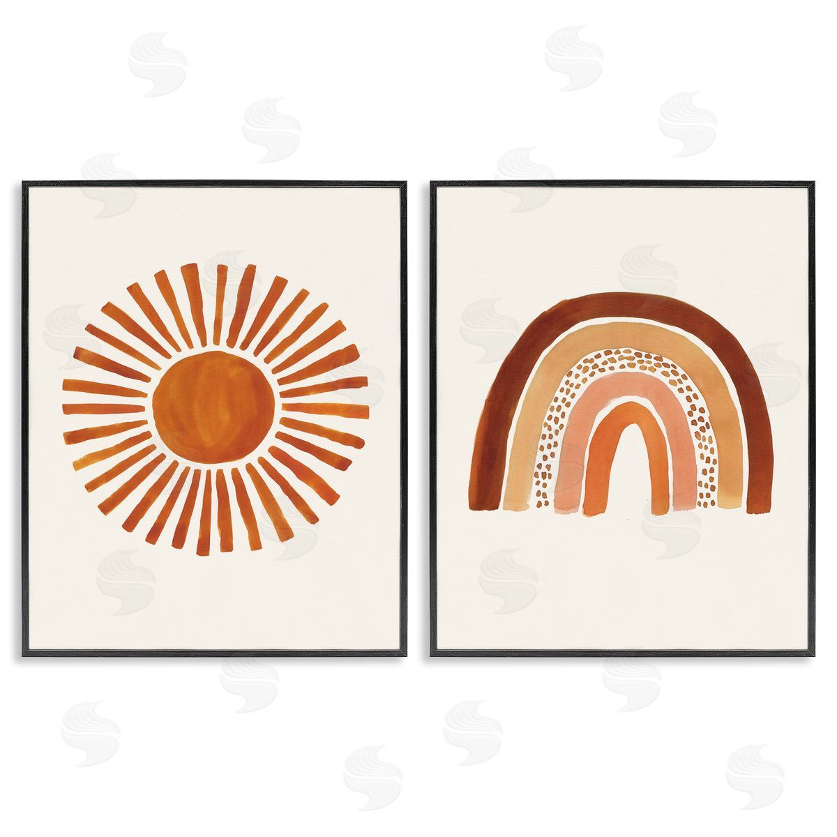 Orange Sun Patterned Rainbow Boho Black Frame Print Wall Art, Home Decor by Heather McLaughlin