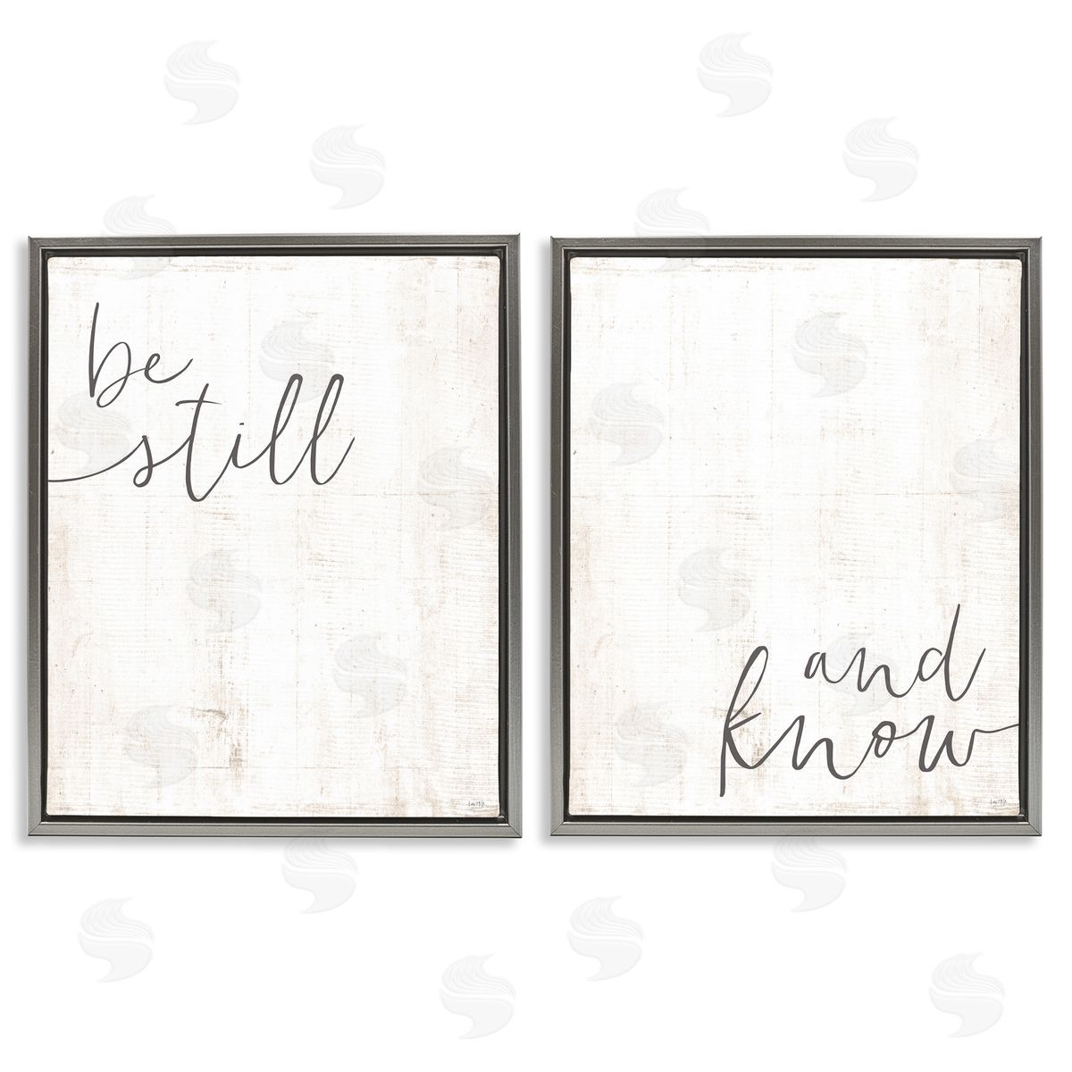 Be Still & Know Spiritual Calligraphy Grey Floating Frame Canvas Wall Art, Home Decor by LUX + Me Designs