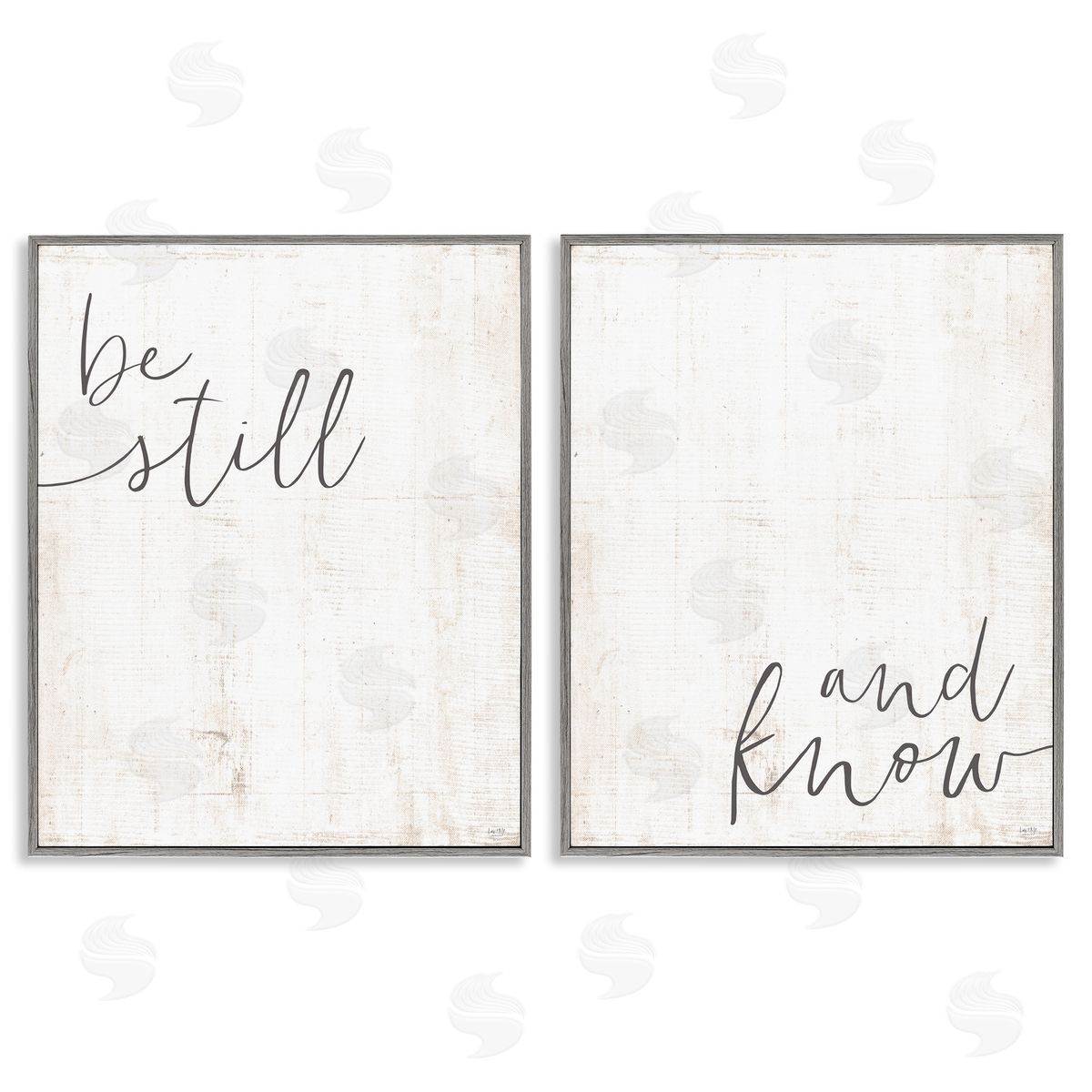 Be Still & Know Spiritual Calligraphy Grey Frame Print Wall Art, Home Decor by LUX + Me Designs