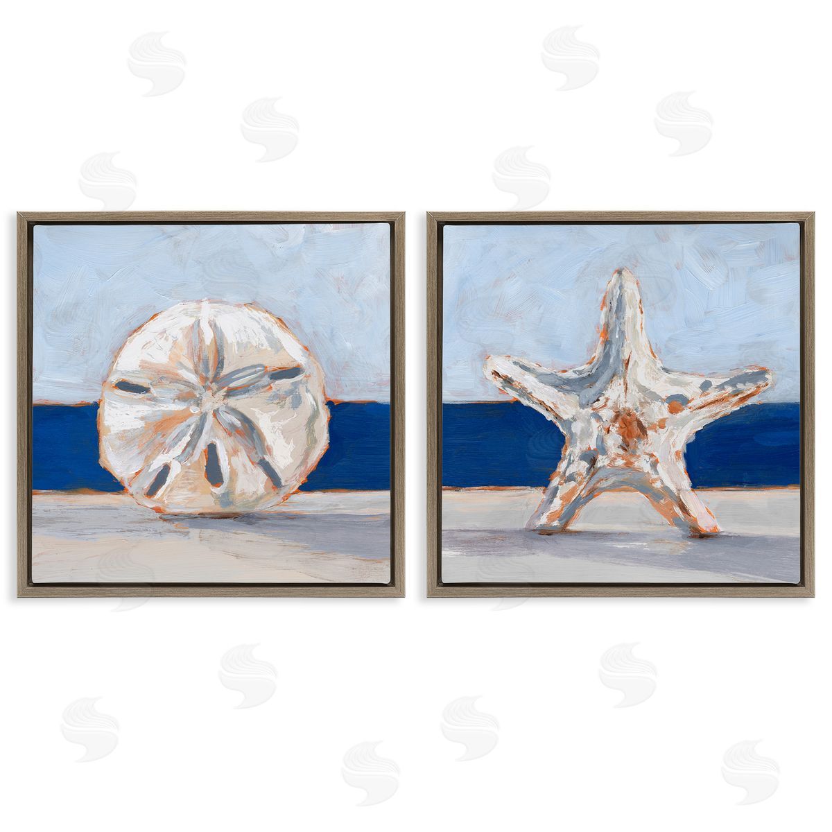 Sea Life Starfish Seashell Painting Brown Floating Frame Canvas Wall Art, Home Decor by Ethan Harper