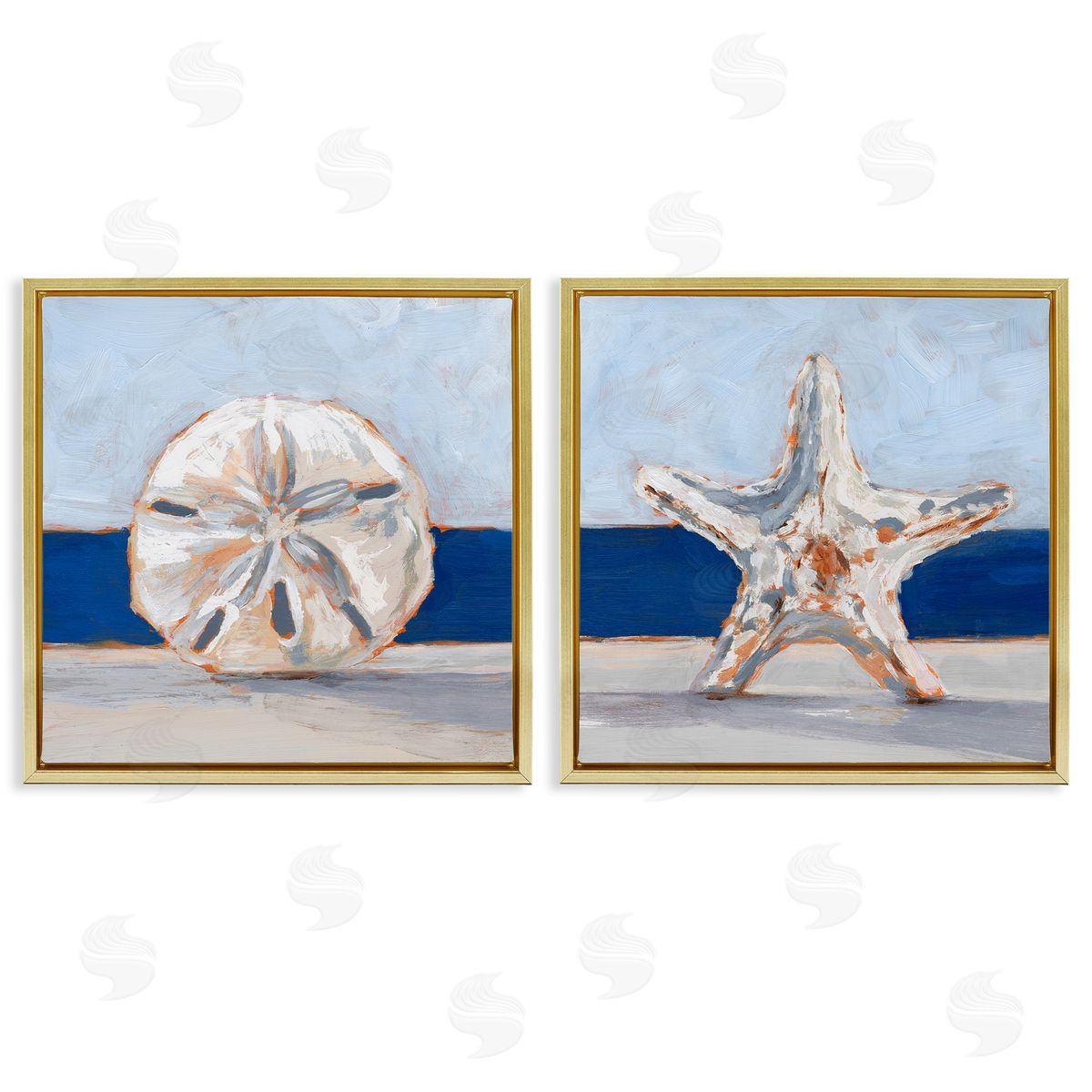 Sea Life Starfish Seashell Painting Gold Floating Frame Canvas Wall Art, Home Decor by Ethan Harper