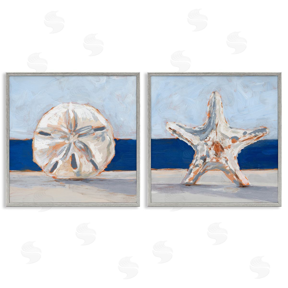 Sea Life Starfish Seashell Painting Grey Frame Print Wall Art, Home Decor by Ethan Harper
