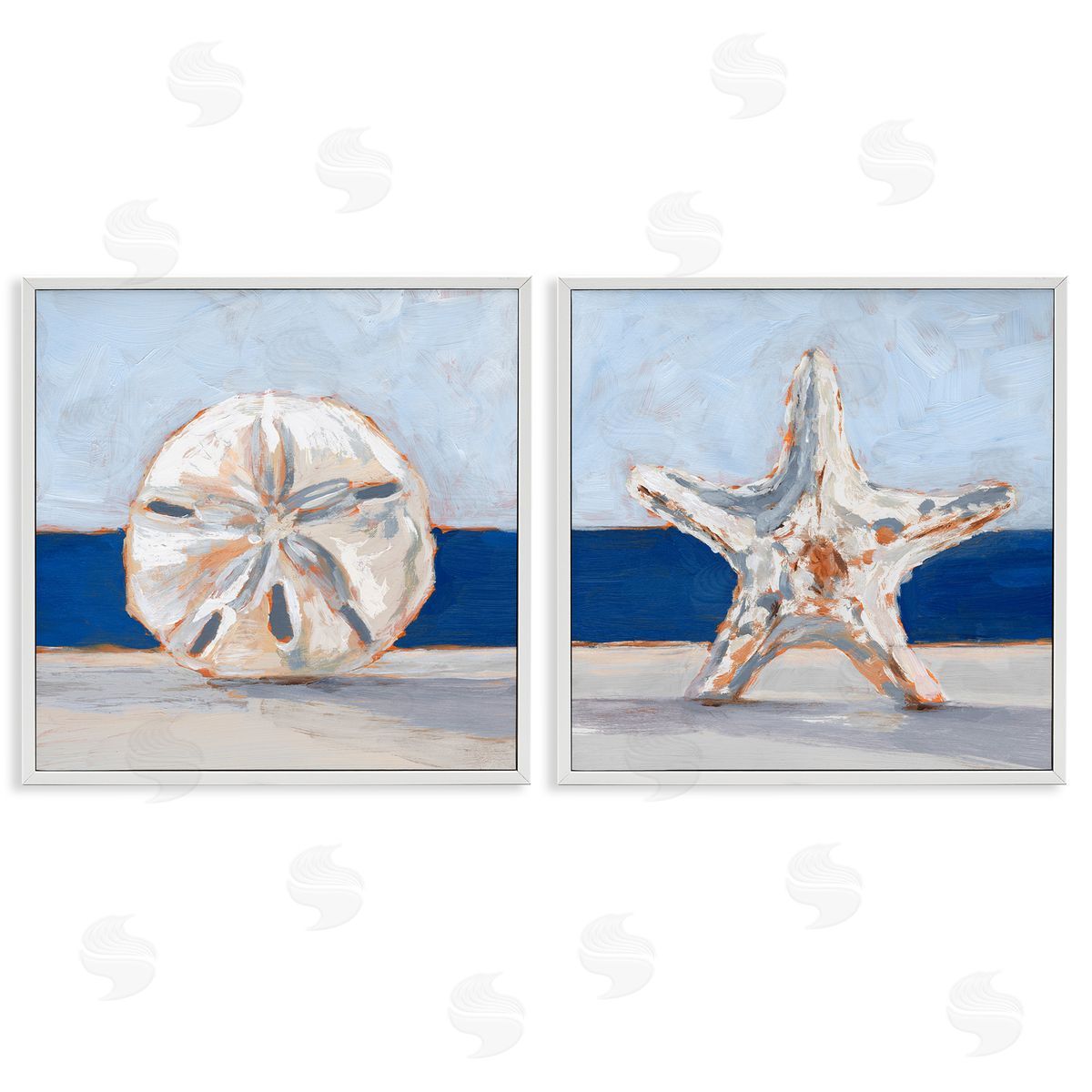 Sea Life Starfish Seashell Painting White Frame Print Wall Art, Home Decor by Ethan Harper