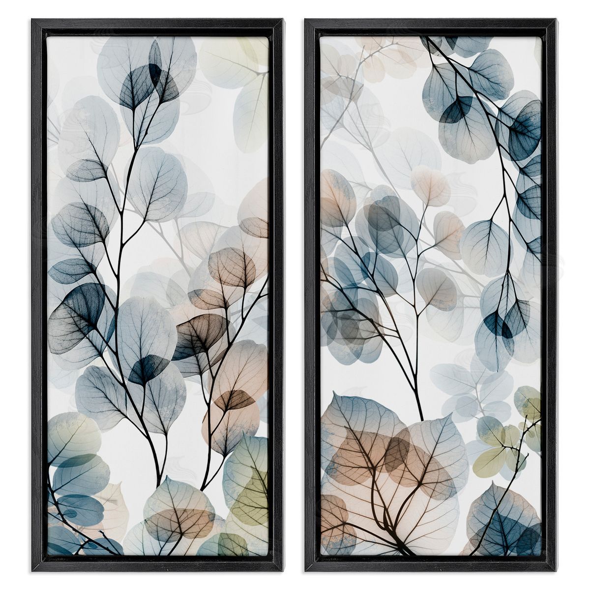Elegant Abstract Botanical Plant Leaves Black Floating Frame Canvas Wall Art, Home Decor by Albert Koetsier