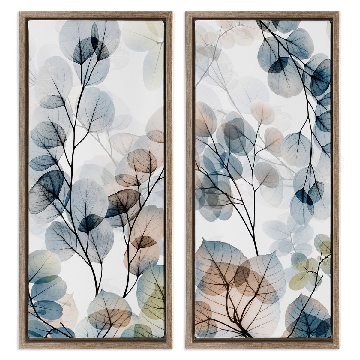 Elegant Abstract Botanical Plant Leaves Brown Floating Frame Canvas Wall Art, Home Decor by Albert Koetsier