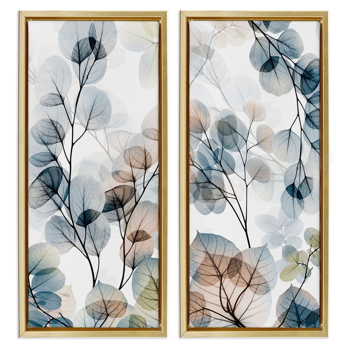 Elegant Abstract Botanical Plant Leaves Gold Floating Frame Canvas Wall Art, Home Decor by Albert Koetsier