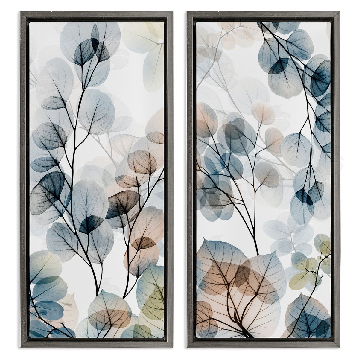 Elegant Abstract Botanical Plant Leaves Grey Floating Frame Canvas Wall Art, Home Decor by Albert Koetsier