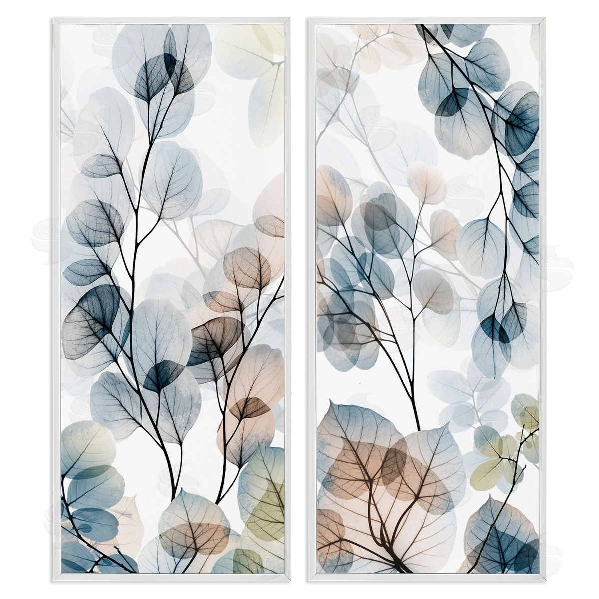 Elegant Abstract Botanical Plant Leaves White Frame Print Wall Art, Home Decor by Albert Koetsier