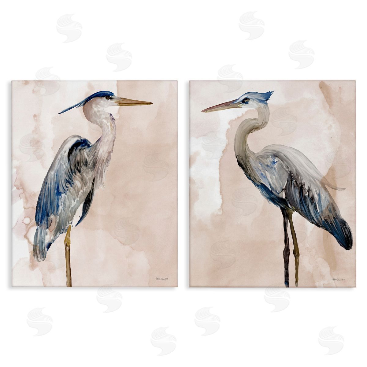 Beautiful Heron Birds Standing Watercolor Canvas Wall Art, Home Decor by Stellar Design Studio