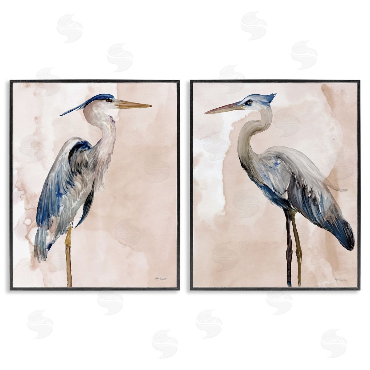 Beautiful Heron Birds Standing Watercolor Black Frame Print Wall Art, Home Decor by Stellar Design Studio