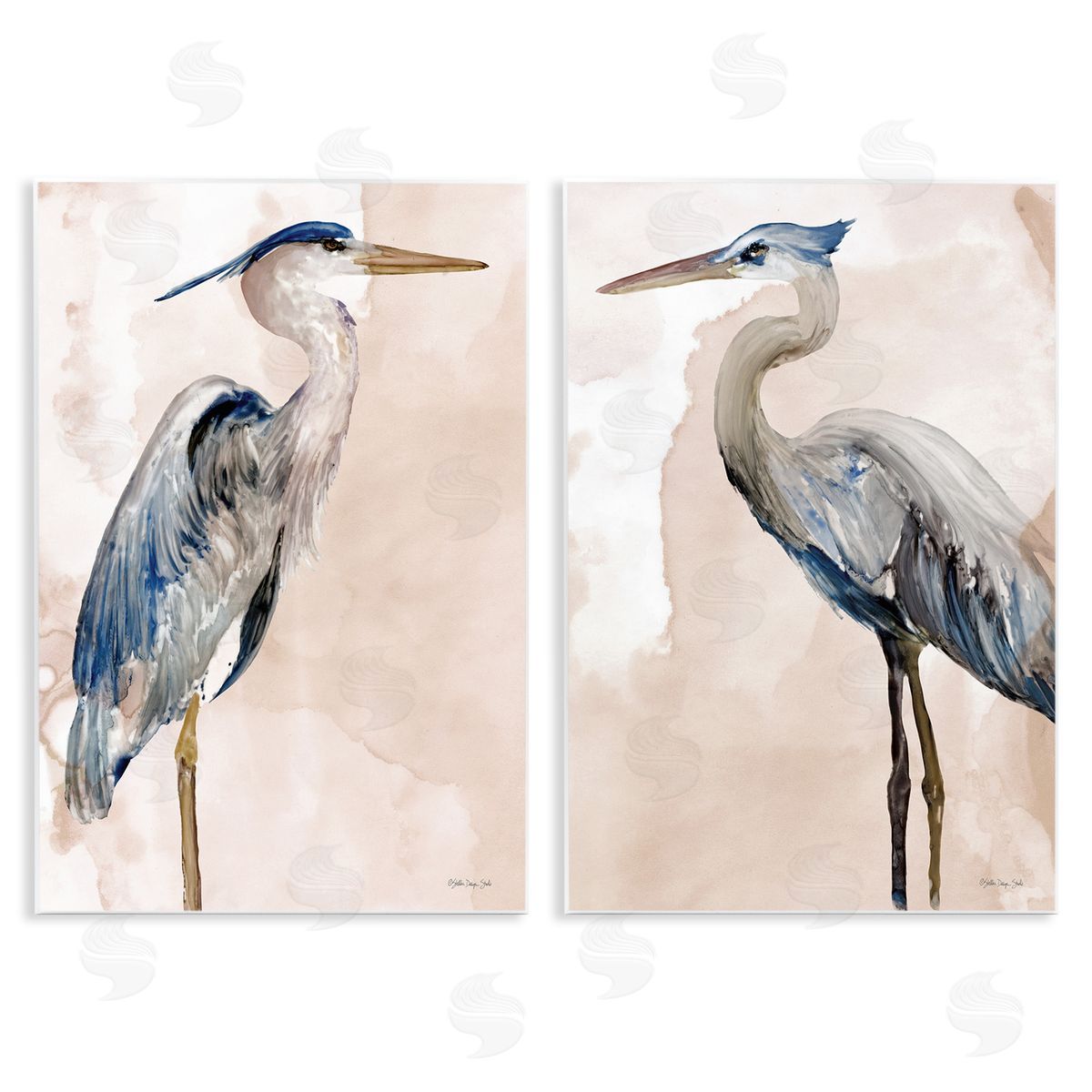 Beautiful Heron Birds Standing Watercolor Wood Plaque Wall Art, Home Decor by Stellar Design Studio