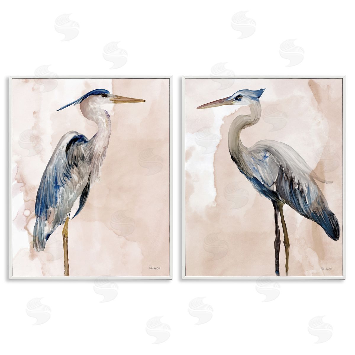 Beautiful Heron Birds Standing Watercolor White Frame Print Wall Art, Home Decor by Stellar Design Studio
