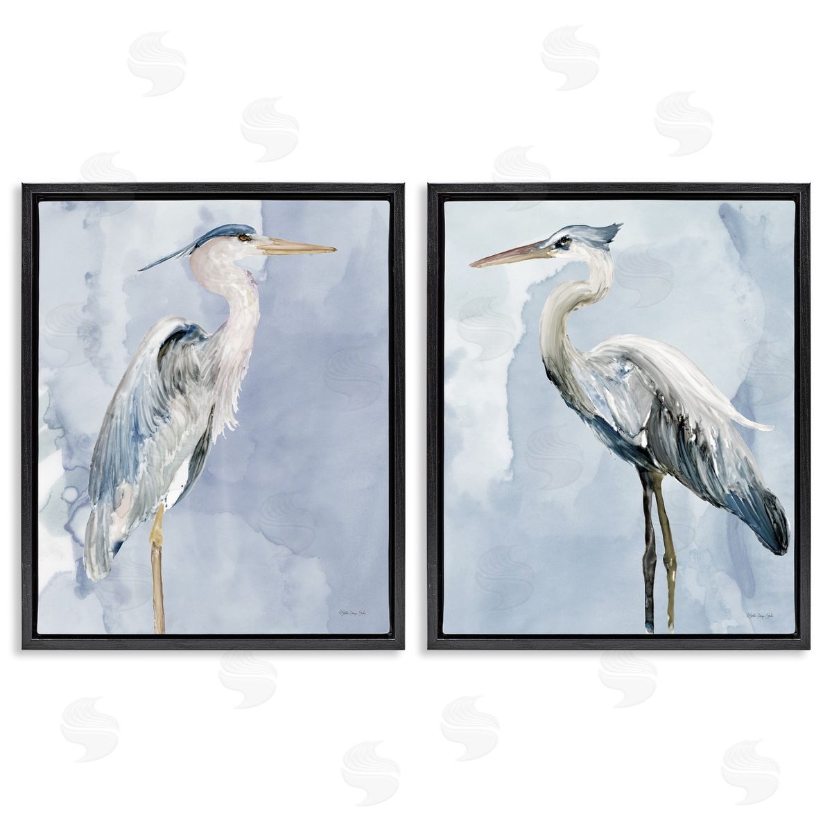 Heron Birds Standing Blue Sky Black Floating Frame Canvas Wall Art, Home Decor by Stellar Design Studio