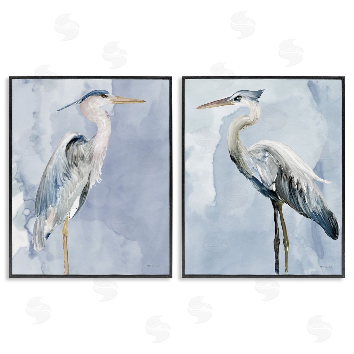 Heron Birds Standing Blue Sky Black Frame Print Wall Art, Home Decor by Stellar Design Studio