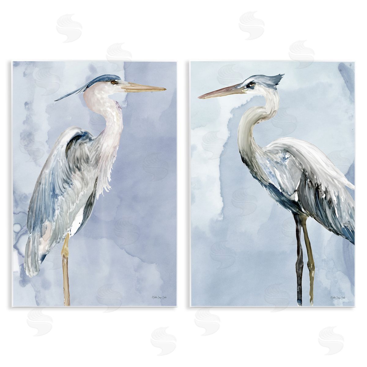 Heron Birds Standing Blue Sky Wood Plaque Wall Art, Home Decor by Stellar Design Studio