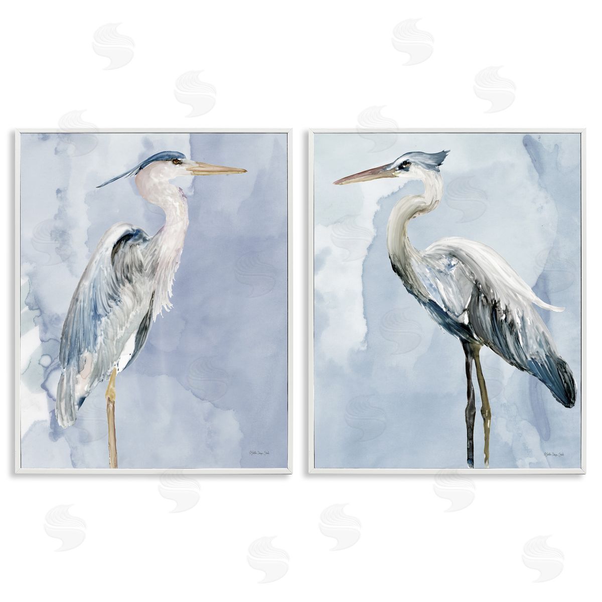 Heron Birds Standing Blue Sky White Frame Print Wall Art, Home Decor by Stellar Design Studio