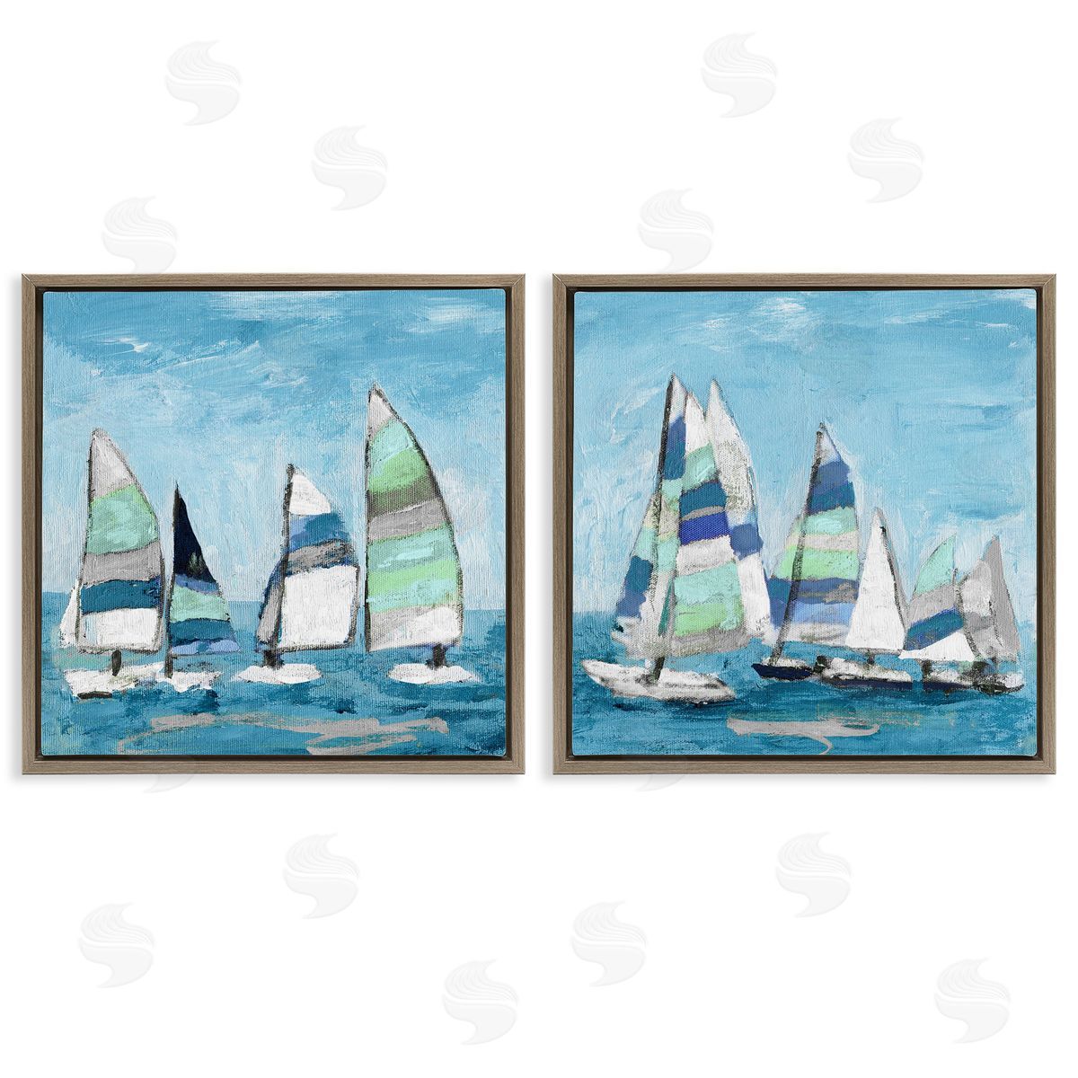 Soothing Sailboats Drifting Marina Brown Floating Frame Canvas Wall Art, Home Decor by Katrina Craven