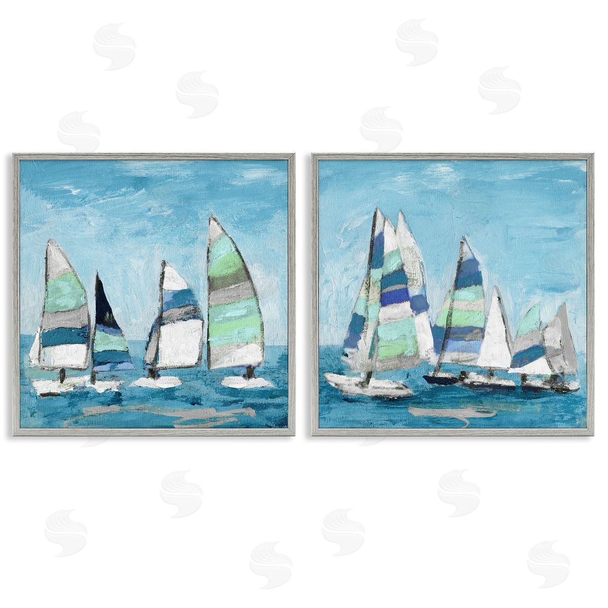 Soothing Sailboats Drifting Marina Grey Frame Print Wall Art, Home Decor by Katrina Craven