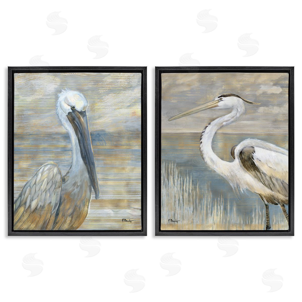 Sea Birds Abstract Beach Black Floating Frame Canvas Wall Art, Home Decor by Paul Brent