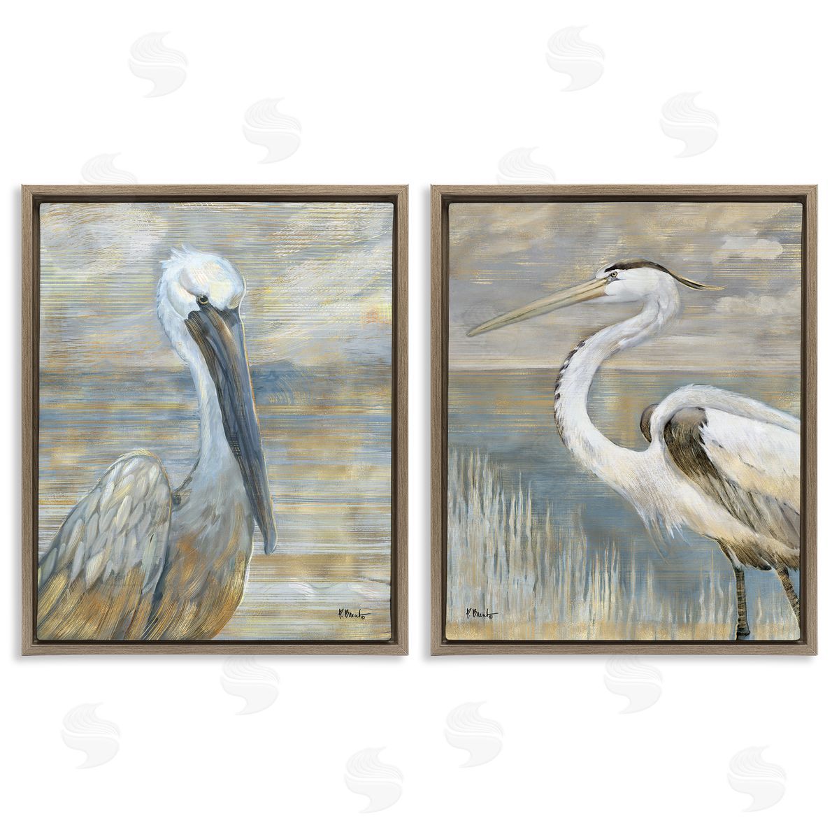 Sea Birds Abstract Beach Brown Floating Frame Canvas Wall Art, Home Decor by Paul Brent