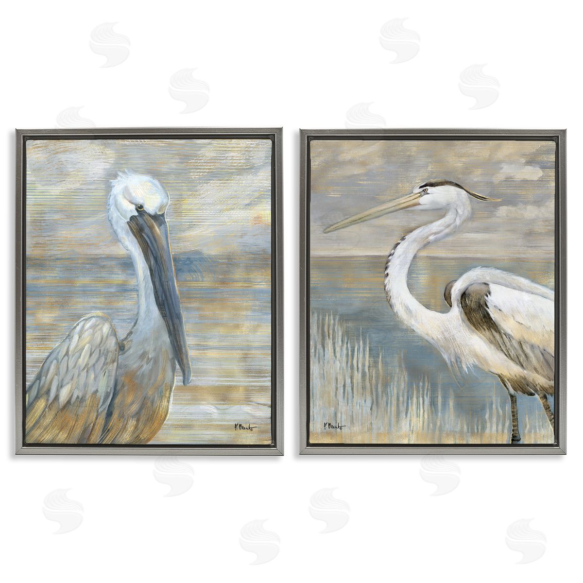 Sea Birds Abstract Beach Grey Floating Frame Canvas Wall Art, Home Decor by Paul Brent