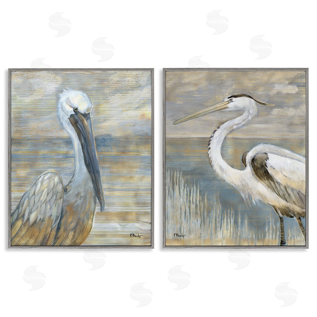 Sea Birds Abstract Beach Grey Frame Print Wall Art, Home Decor by Paul Brent