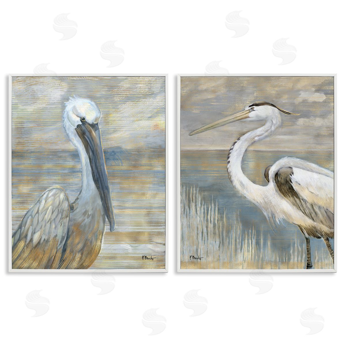 Sea Birds Abstract Beach White Frame Print Wall Art, Home Decor by Paul Brent