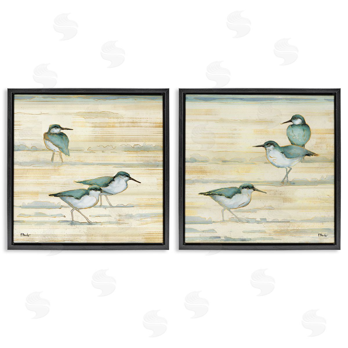 Sandpipers Abstract Water Shoreline Black Floating Frame Canvas Wall Art, Home Decor by Paul Brent
