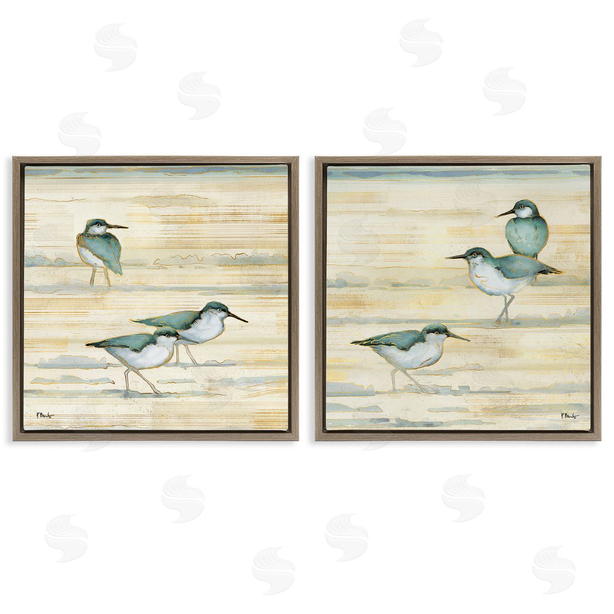 Sandpipers Abstract Water Shoreline Brown Floating Frame Canvas Wall Art, Home Decor by Paul Brent