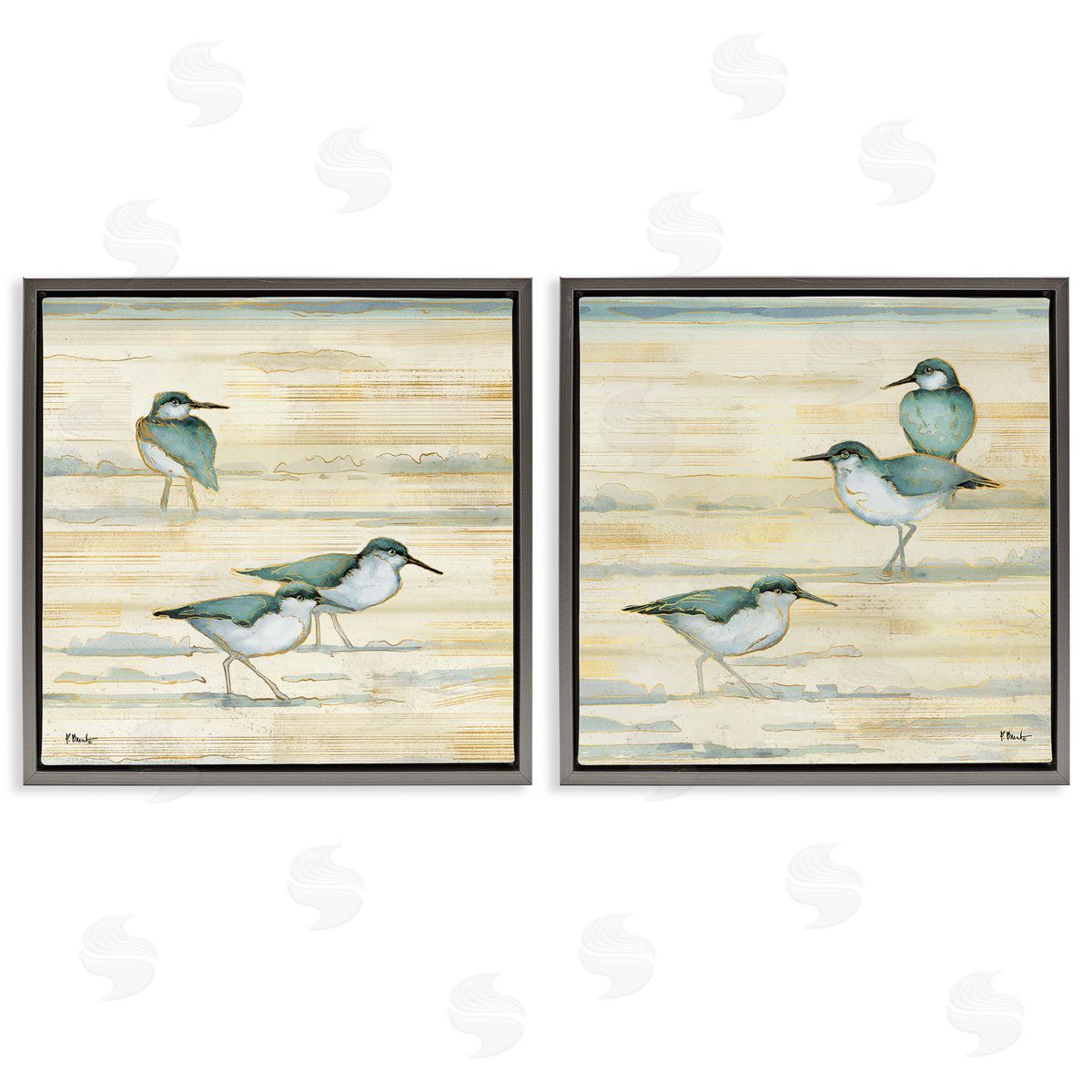 Sandpipers Abstract Water Shoreline Grey Floating Frame Canvas Wall Art, Home Decor by Paul Brent