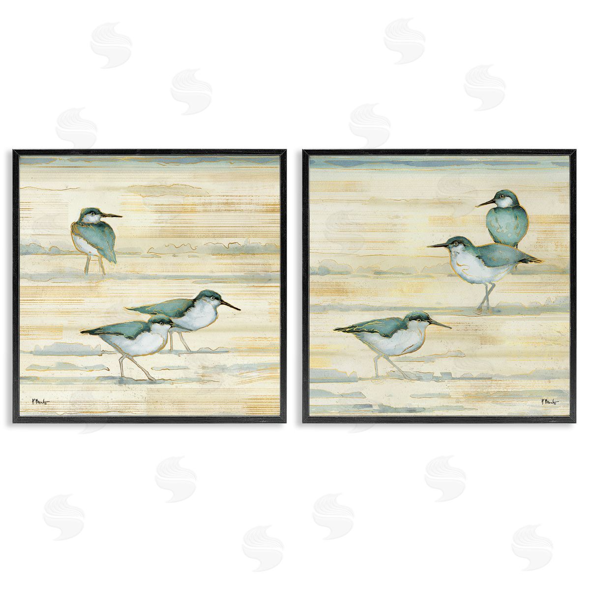 Sandpipers Abstract Water Shoreline Black Frame Print Wall Art, Home Decor by Paul Brent
