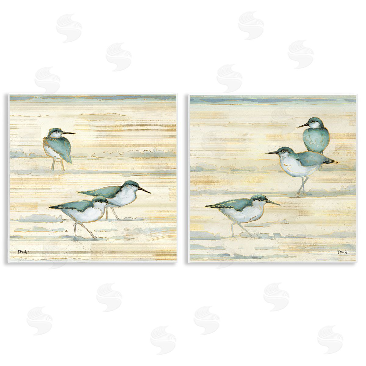Sandpipers Abstract Water Shoreline Wood Plaque Wall Art, Home Decor by Paul Brent