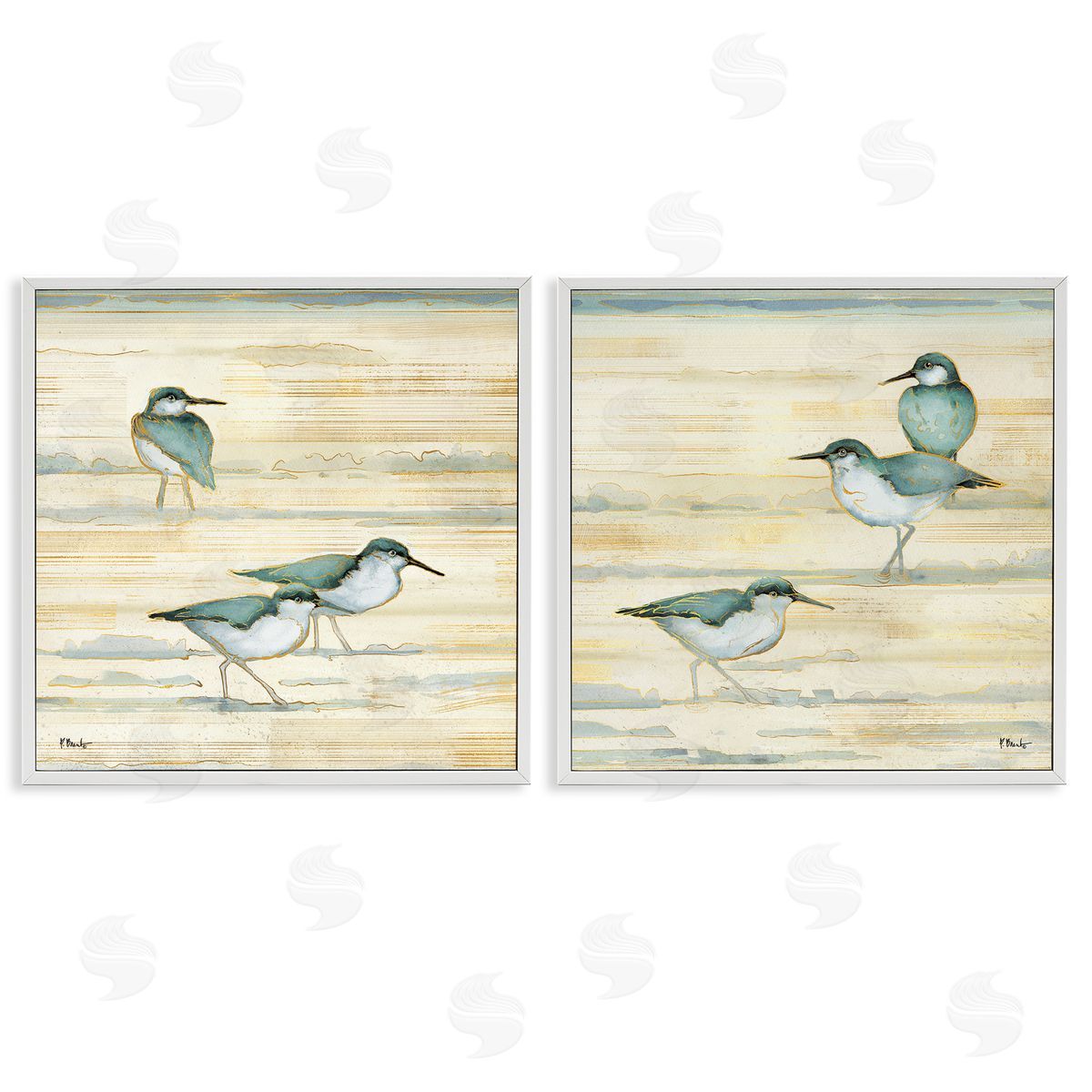 Sandpipers Abstract Water Shoreline White Frame Print Wall Art, Home Decor by Paul Brent