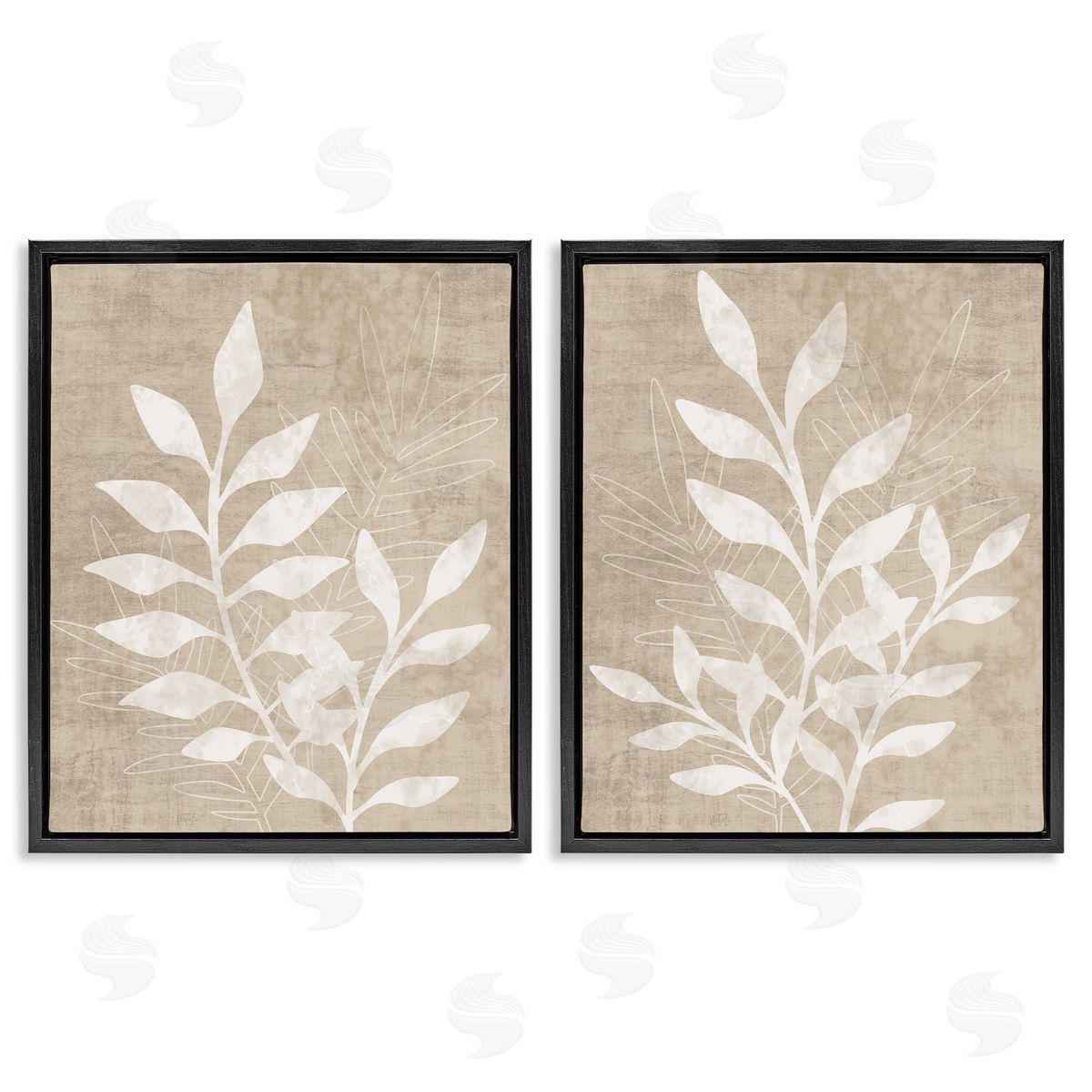 Boho Botanical Leaf Silhouette Black Floating Frame Canvas Wall Art, Home Decor by Natalie Carpentieri