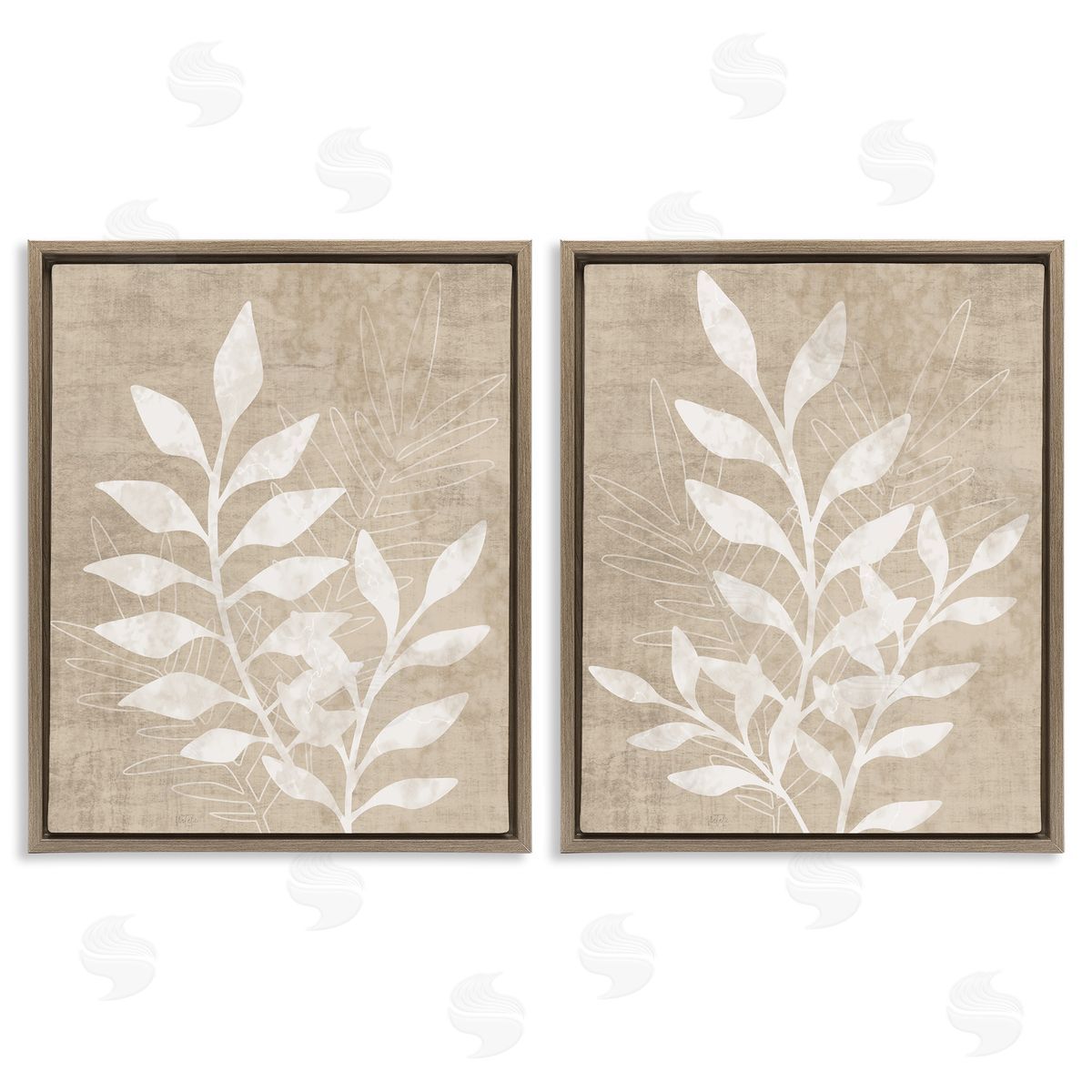 Boho Botanical Leaf Silhouette Brown Floating Frame Canvas Wall Art, Home Decor by Natalie Carpentieri