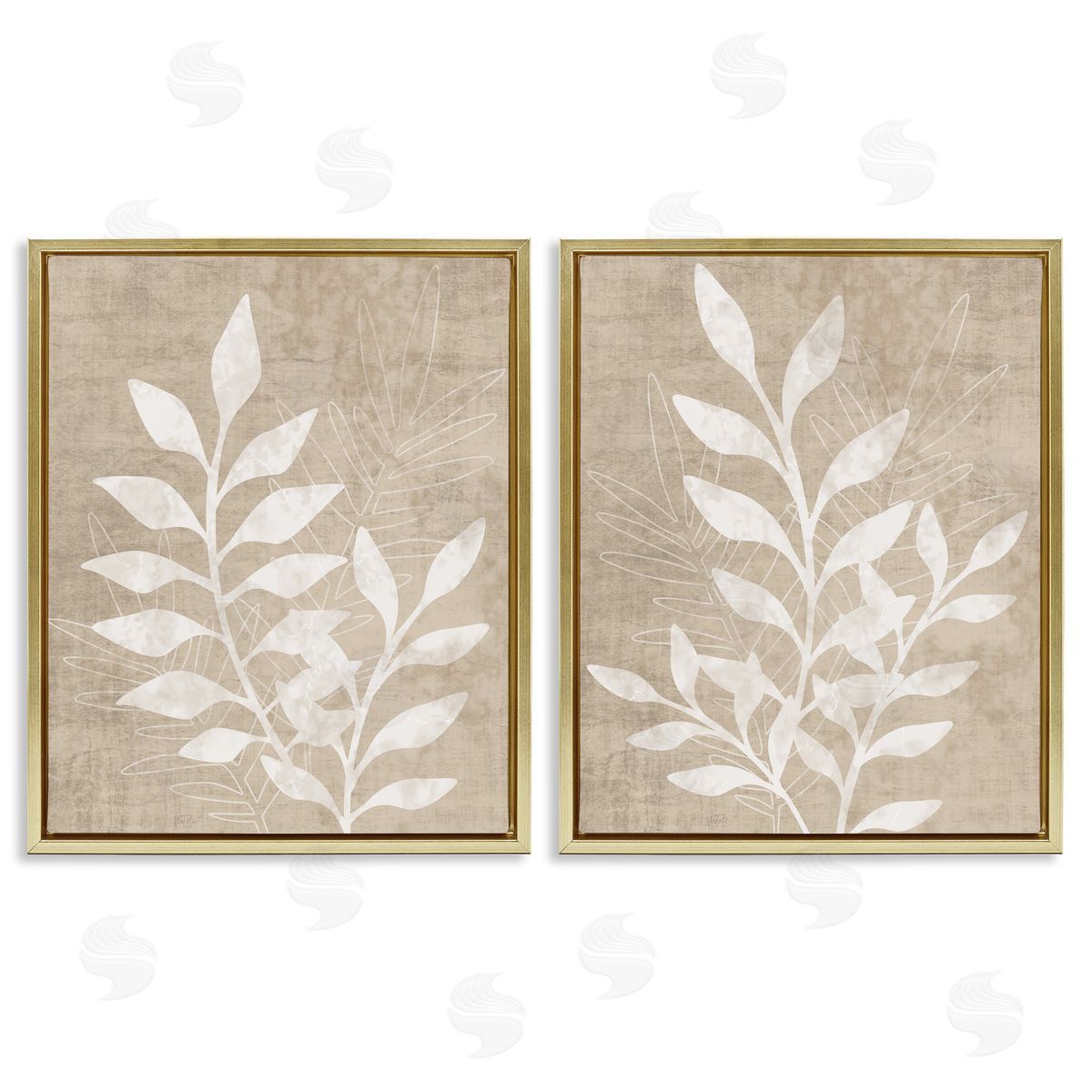 Boho Botanical Leaf Silhouette Gold Floating Frame Canvas Wall Art, Home Decor by Natalie Carpentieri